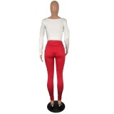 White Simple T Shirt and Red Tight Pants Set