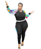 Plus Size Print Tight Two Piece Pants Set