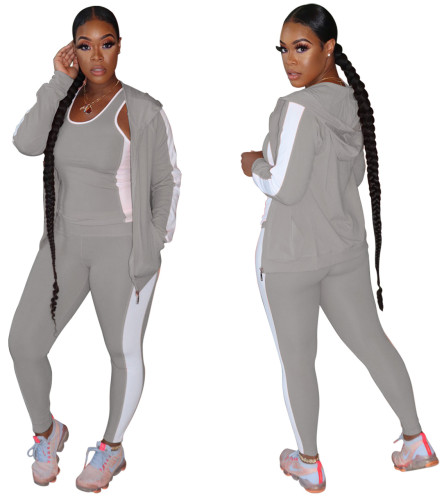 Contrast Panel 3PCS Hooded Tracksuit