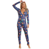 Plus Size Print Comfortable Pajamas Fitted Jumpsuit