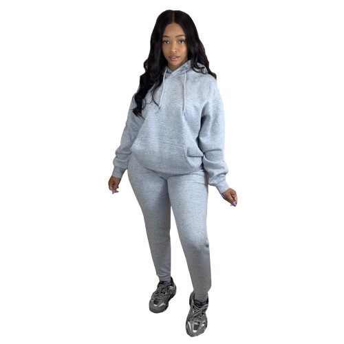 Gray Front Pocketed Drawstring Tracksuit