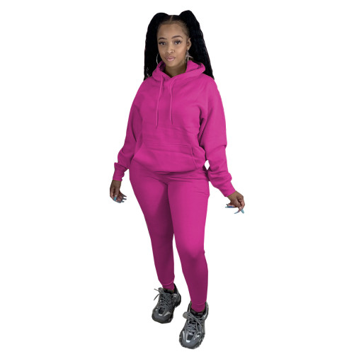 Hot Pink Front Pocketed Drawstring Tracksuit