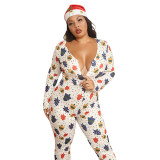 Plus Size Christmas Print Comfortable Pajamas Fitted Jumpsuit