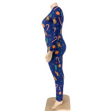 Plus Size Print Comfortable Pajamas Fitted Jumpsuit