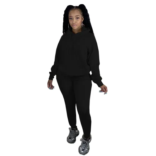 Black Front Pocketed Drawstring Tracksuit