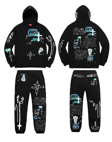 Street Style Print Black Warm Hooded Sweatsuits