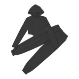 Black Casual Zipper Matching Hoodie and Pants