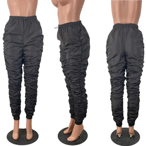 Black Stack Elastic Hem Pants