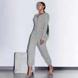 Gray Casual Zipper Matching Hoodie and Pants