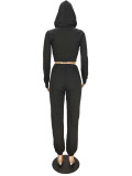 Black Casual Zipper Matching Hoodie and Pants