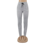 Gray Zipper Bottom Drawstring Pants with Pockets