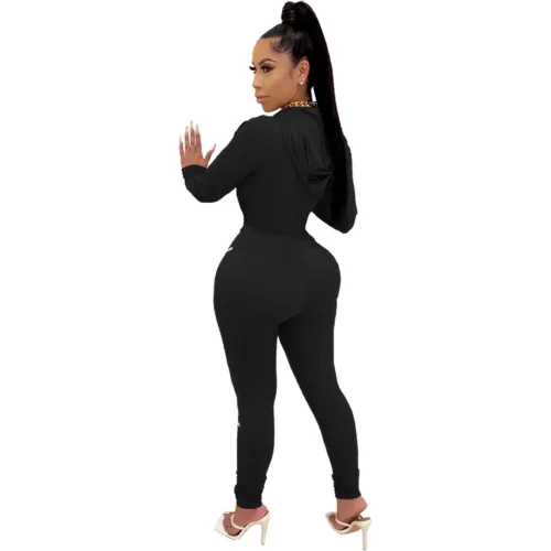 Fitness Contrast Piping Zipper Crop Top and Pants Set