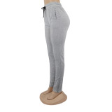 Gray Zipper Bottom Drawstring Pants with Pockets