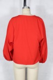 Red Loose Blouse with Lantern Sleeve