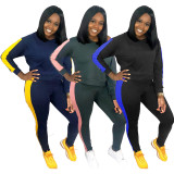 Plus Size Navy Blue Sweatsuit with Contrast Panel