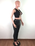 Black Lace Up Club Top and Pants Two Piece Set