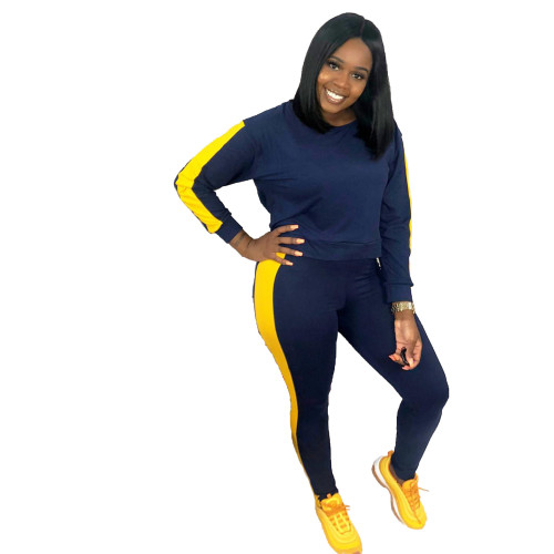 Plus Size Navy Blue Sweatsuit with Contrast Panel