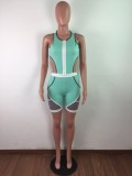 Zipper Contrast Cut Out Sleeveless Sports Romper