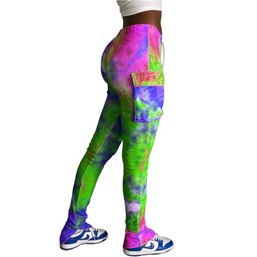 Tie Dye Slit Bottom Pants with Pockets