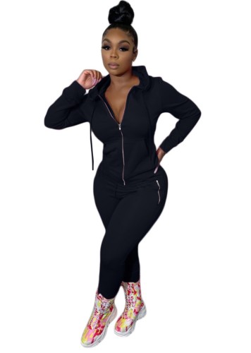 Solid Hooded Tracksuit with Pockets