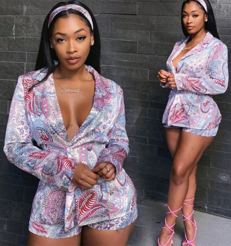 Paisley Print Blazer and Shorts Set