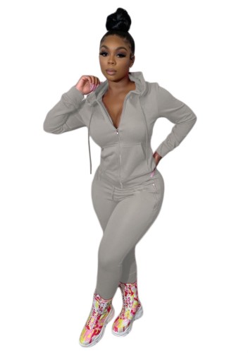 Solid Hooded Tracksuit with Pockets