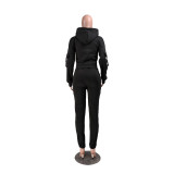 Black Hooded Tracksuit with Pockets