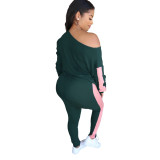 Plus Size Green Sweatsuit with Contrast Panel