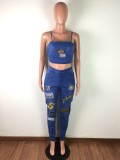 Embroidered Denim Cami Top and Jeans Set