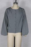 Gray Loose Blouse with Lantern Sleeve