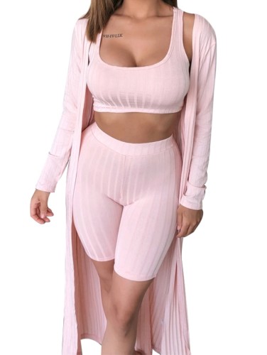 Pink Shorts Set with Matching Cardigan 3PCS
