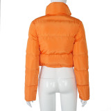 Orange Warm Zipper Short Bread Jacket with Pockets