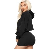 Wholesale Solid Cropped Hoodie and Mini Skirt Set