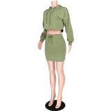Wholesale Solid Cropped Hoodie and Mini Skirt Set