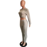 Wholesale Solid Long Sleeve Crop Top and Pants Set