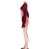 Wholesale Warm Slit Ruffle Sleeves Bodycon Dress