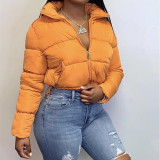 Orange Warm Zipper Short Bread Jacket with Pockets