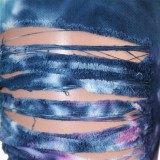 Wholesale Tie Dye Ripped Denim Shrug and Pants Set