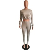 Wholesale Solid Long Sleeve Crop Top and Pants Set