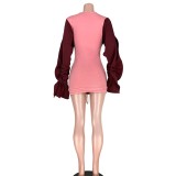 Wholesale Warm Slit Ruffle Sleeves Bodycon Dress
