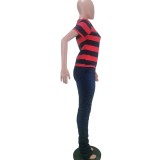 Striped Red & Black Tee and Plain Stack Pants Set