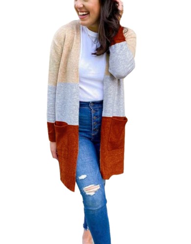 Color Block Sweater Cardigans with Pockets