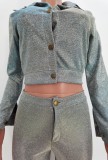 Silver Crop Top and Pants Two Piece Outfits