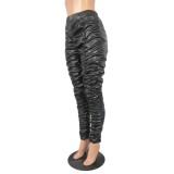 Black PU Leather High Waist Ruched Tight Pants