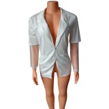 White Mesh Panel Blazer