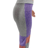 Gray Crop Top and Color Block Wide Leg Pants Set