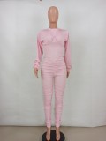 Pink Bishop Sleeve Ruched Bodycon Jumpsuit