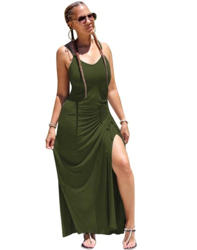 Wholesale Solid Color Halter Slit Long Dress