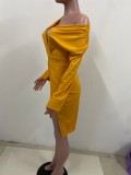 Yellow Irregular Slit Sexy Dress