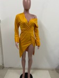 Yellow Irregular Slit Sexy Dress
